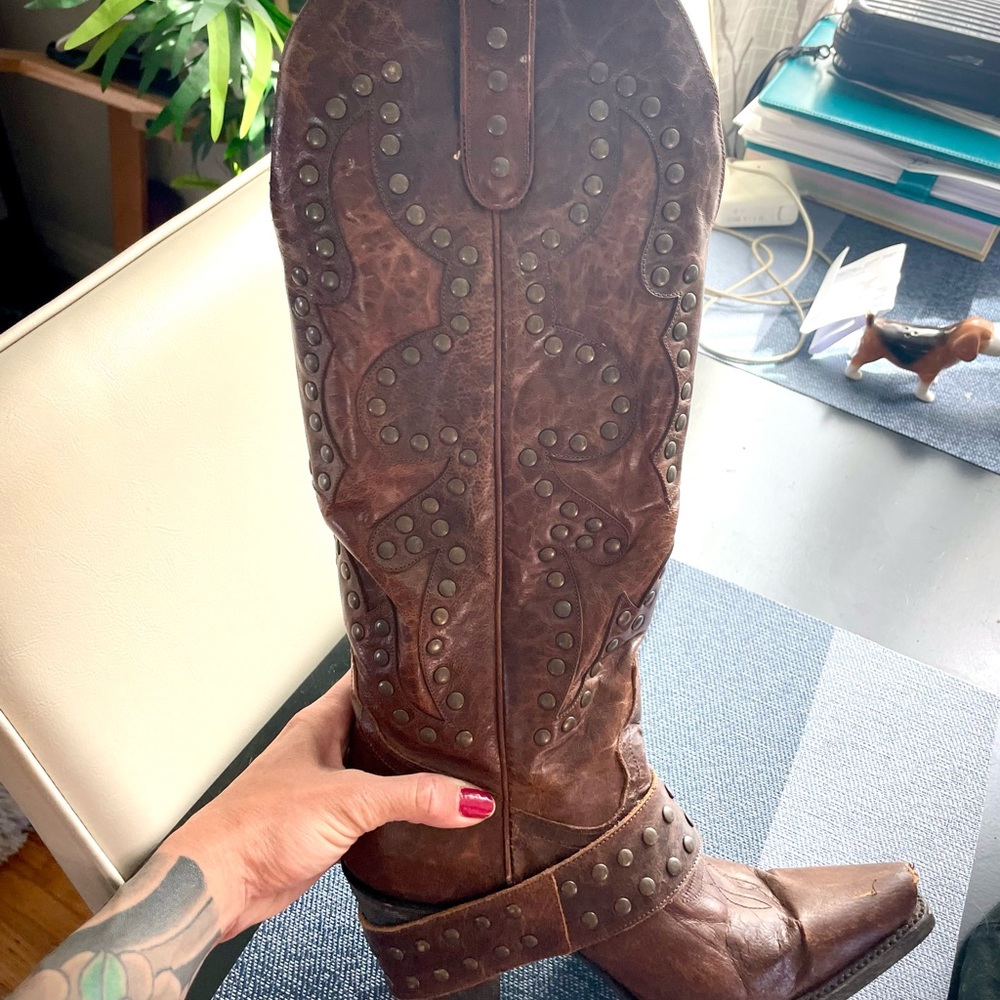 Lane Boots Brown leather with studs 6.5